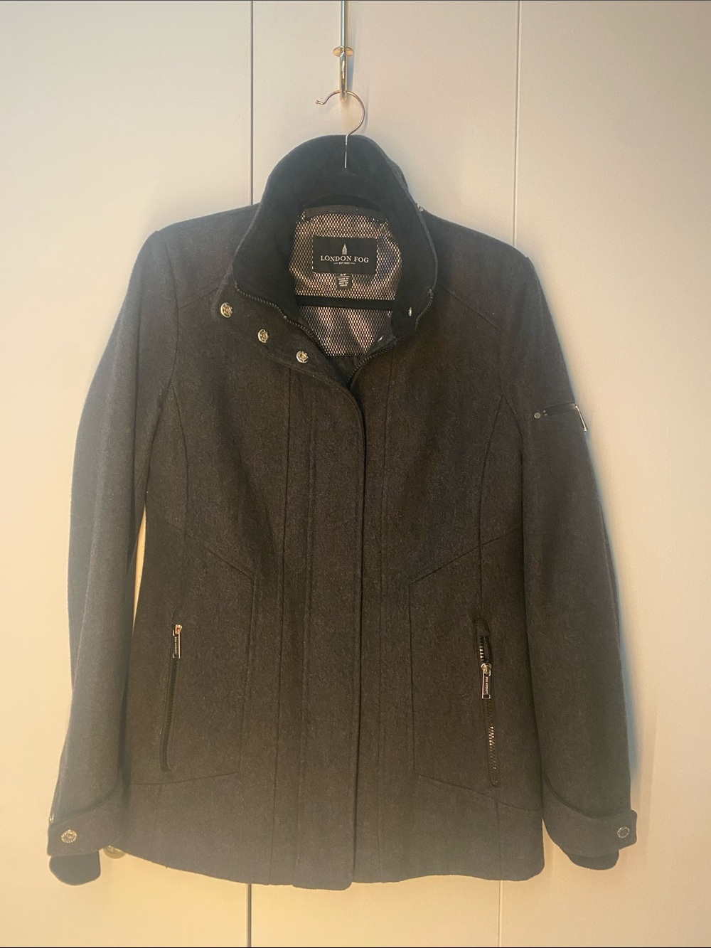 London Fog Women's Dark Gray Wool-Blend Pea Coat
